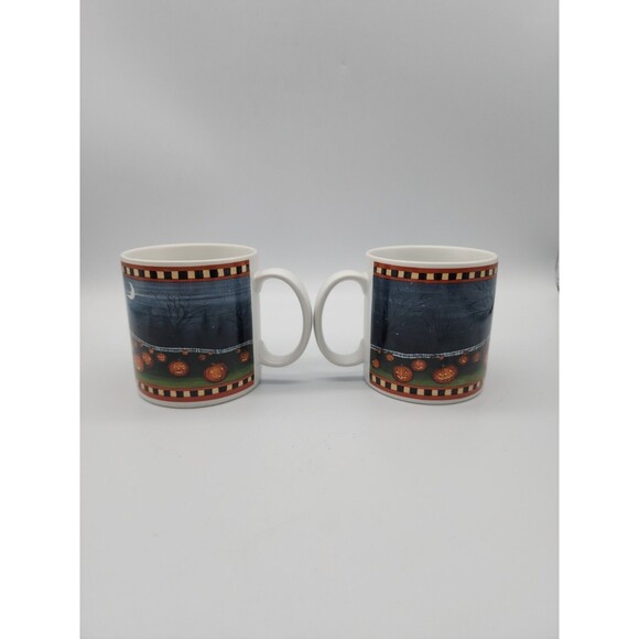 David Carter Brown Pumpkin Hollow pair of Coffee Mugs Sakura by Oneida 2001 - Picture 3 of 12